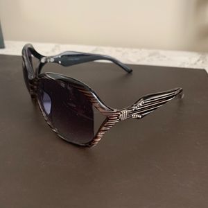 Brown Large lens sunglasses with bejeweled sides